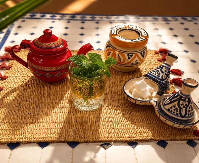 Le thé à la menthe et sa théière rouge