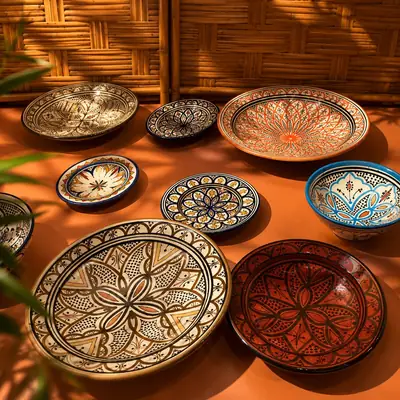 Les assiettes peintes du salon sur le toit