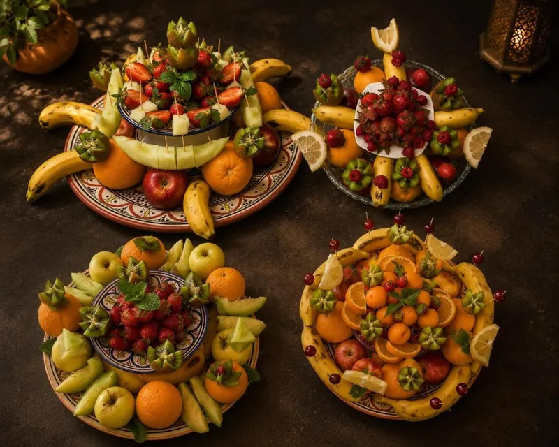 Une table de fruits et de plats marocains